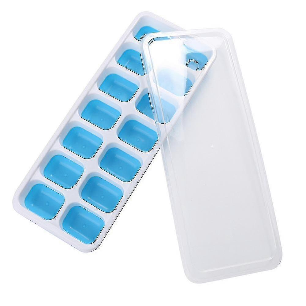 1 Pc Covered Ice Cube Tray Set With 14 Ice Cubes Molds Flexible Rubber