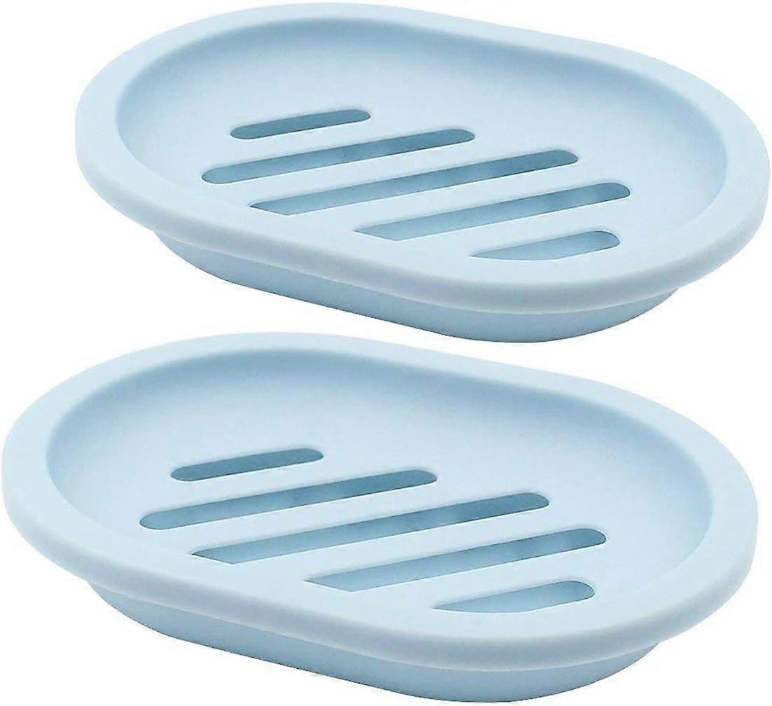 2-pack zeepbakje met afvoer, zeephouder, zeepbespaarder, eenvoudige reiniging, droog, stop papperige zeep (blauw)