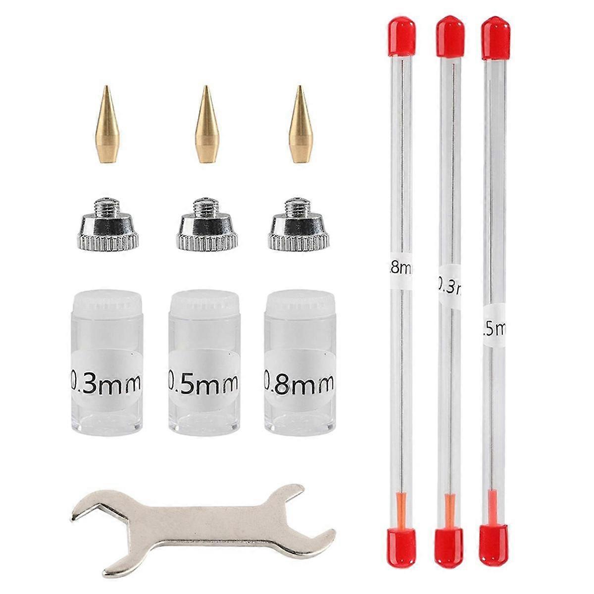 10 Pieces Airbrush Nozzle Cap Kit Airbrush Needle Replacement Parts with Wrench and Airbrush Cleani