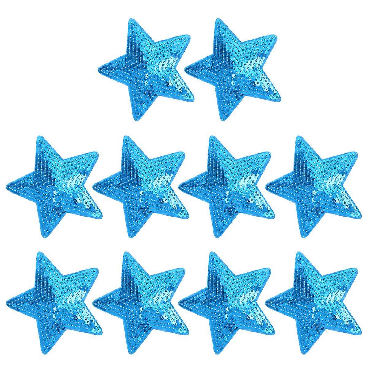 10PC Sequin Embroidered Cloth Stickers DIY Clothing Costumes Accessories Sequins Five-pointed Star Patches (Blue)