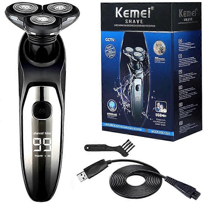 Kemei 1524 LCD Display Waterproof Electric Shaver For Men Wet Dry Beard Electric Razor Facial Shaving Machine Rechargeable