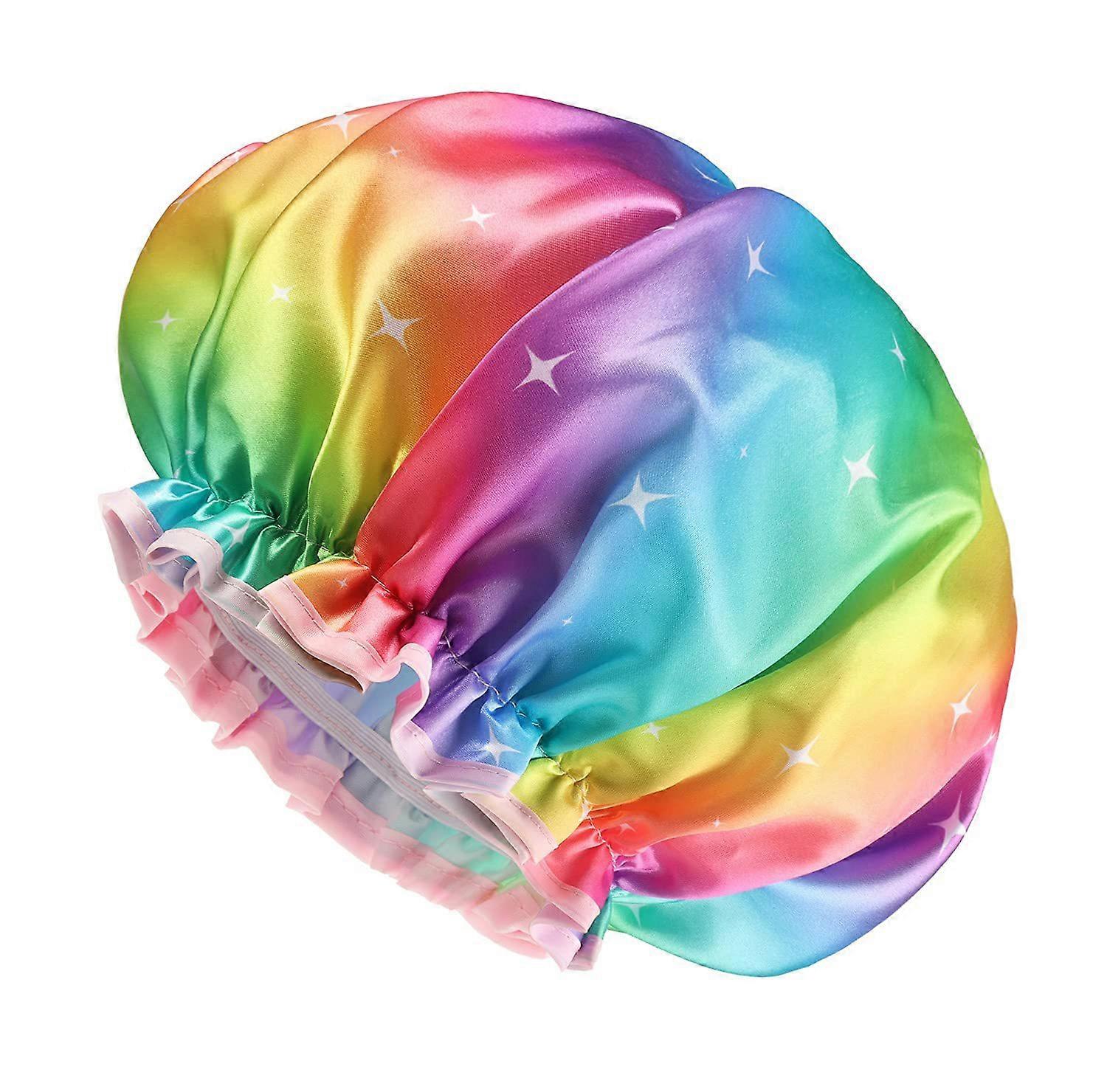 Shower Caps, Extra Large & Adjustable Hem & Double Layer Waterproof & Bow Knot Hair Reusable Cap