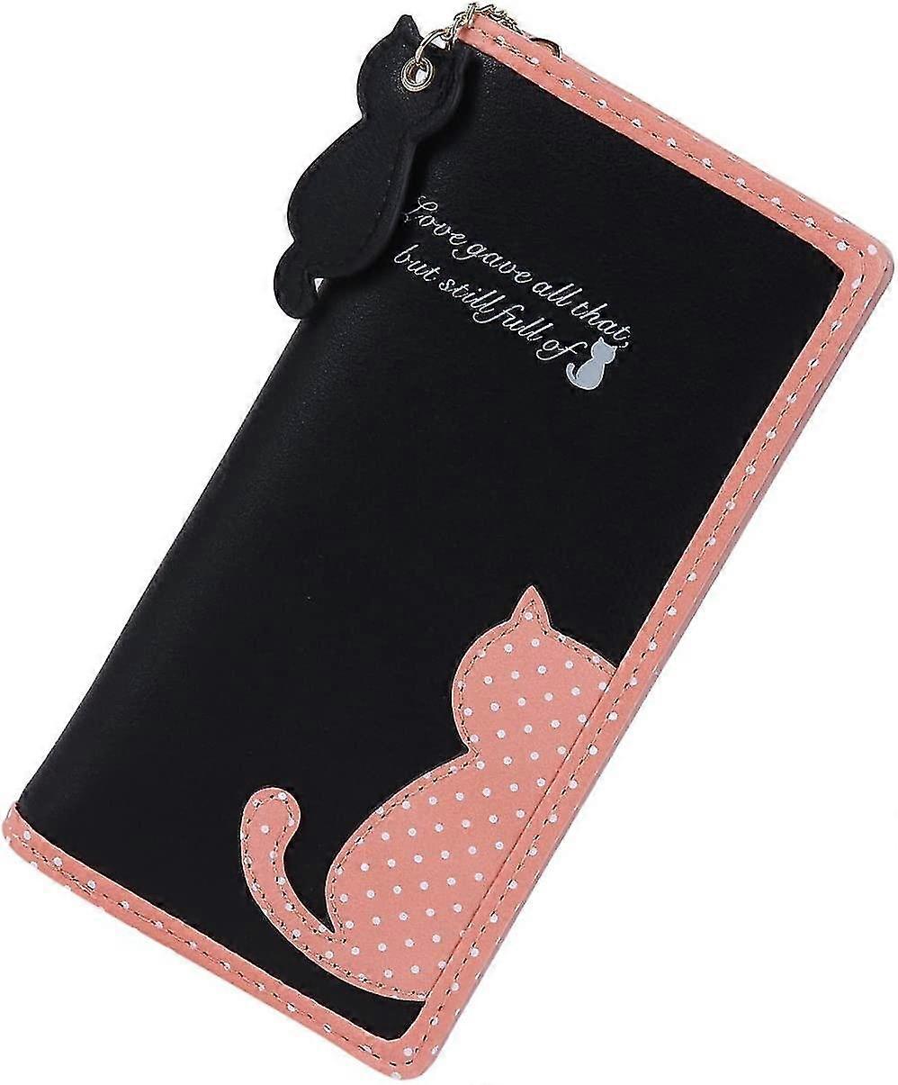 Women's Long Purse With Zip And Press Stud Cat Pattern