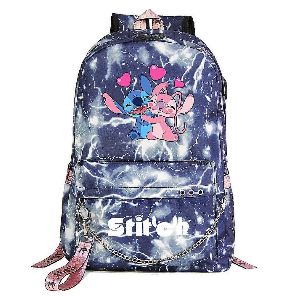 Lilo And Stitch Σακίδιο Πλάτης με Θύρα USB - Καμβάς Τσάντα βιβλίου Σακίδιο Πλάτης για Μαθητές - Σχολική Τσάντα για Αγόρια Κορίτσια - Travel Mochilas Υψηλής ποιότητας