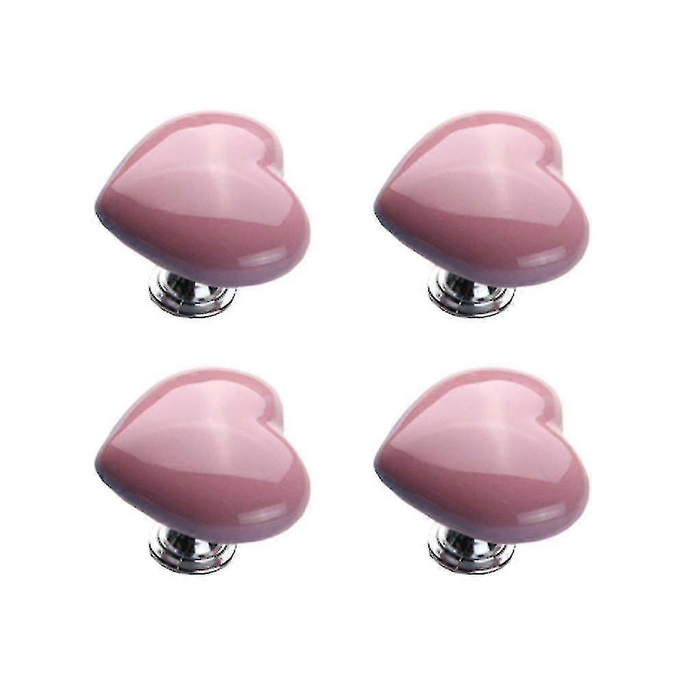 4pcs Heart Shape Knobs Ceramic Door Knobs Distinctive Pull Handle Furniture Door Knobs For Home Shop (pink)