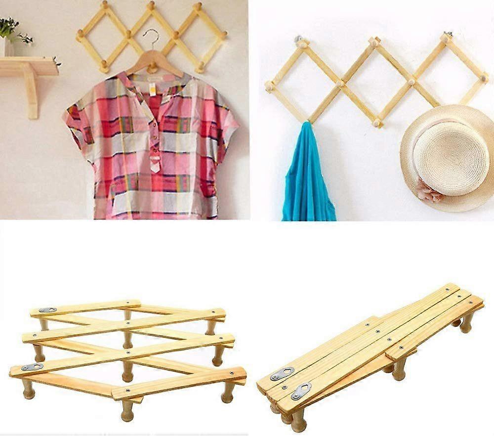 Perchero De Plegable Acordeón De Madera Con 10 Ganchos - Expandible Y Vintage (Disponibles 2 Unidades)
