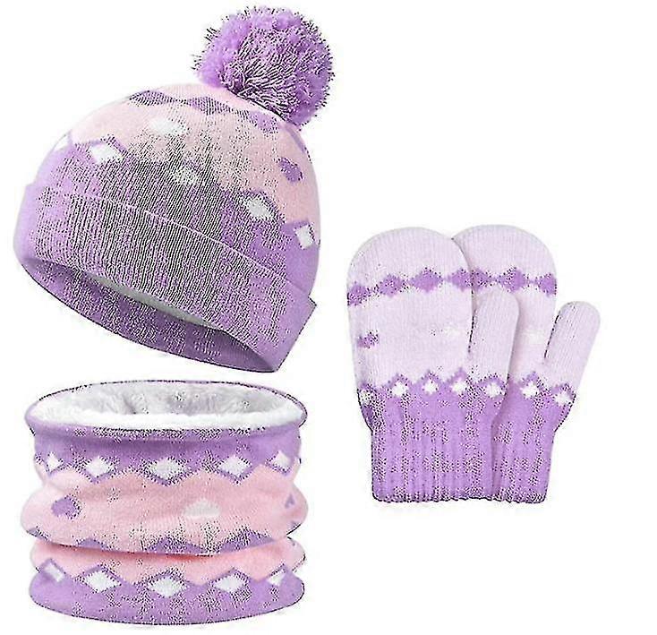 Barnhatt scarf handskar set termisk vinter varm stickad mössa set
