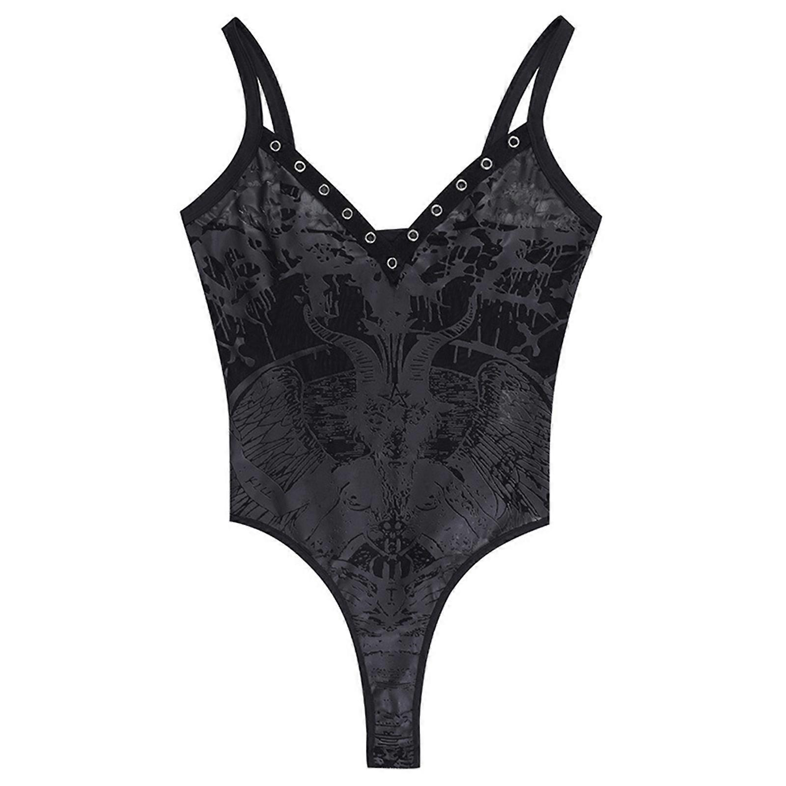 Sexy See Through Bodysuit for Women Lace Goat Print Jumpsuit One Piece Outfit