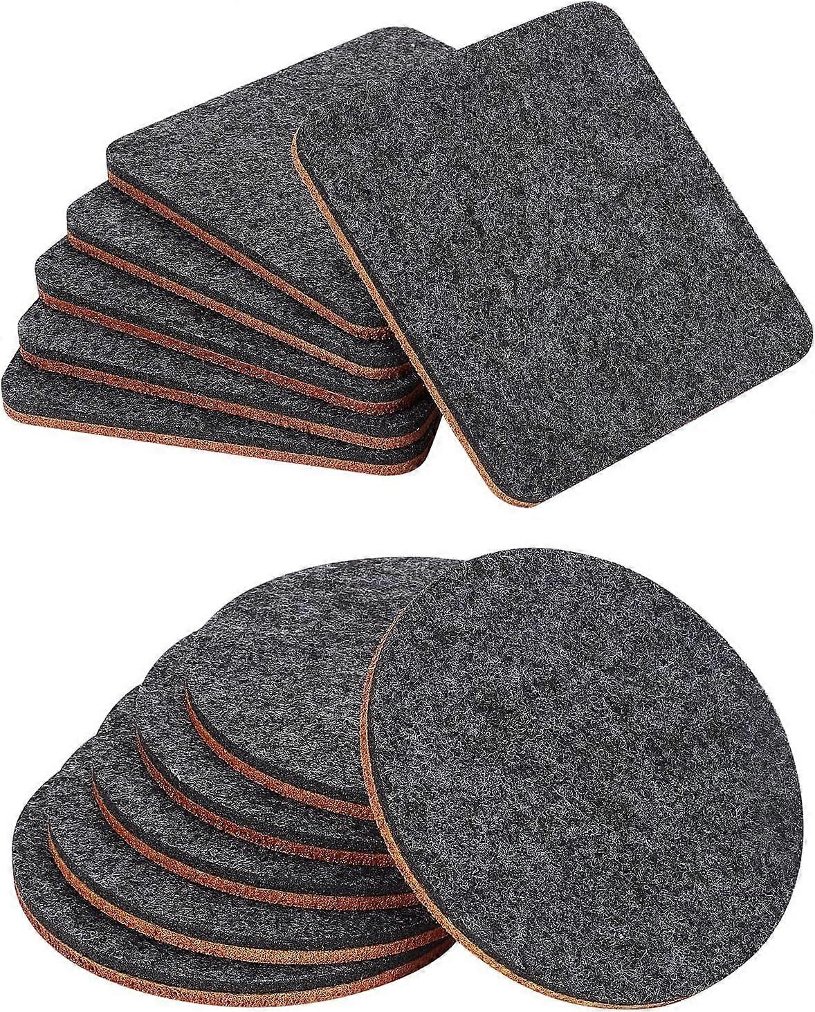 12Pcs 2 Style Two Sided Absorbent Felt Coasters 4x4 Inch Square and Flat Round Drink Coasters for Furniture Table Protect, 6mm Thick