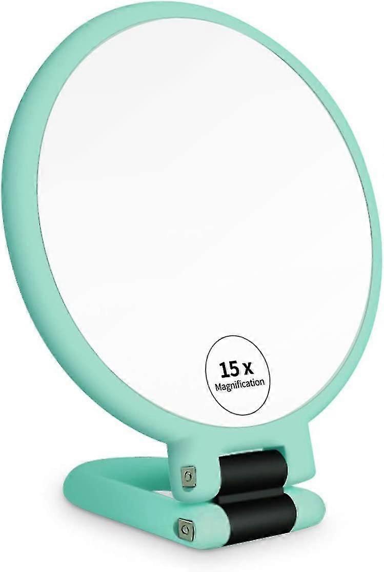 1x 15x Magnifying Handheld Mirror, Double Sided Pedestal Magnification And True Image Makeup Mirror, Compact Size And Portable Vanity Cosmetic Mirror