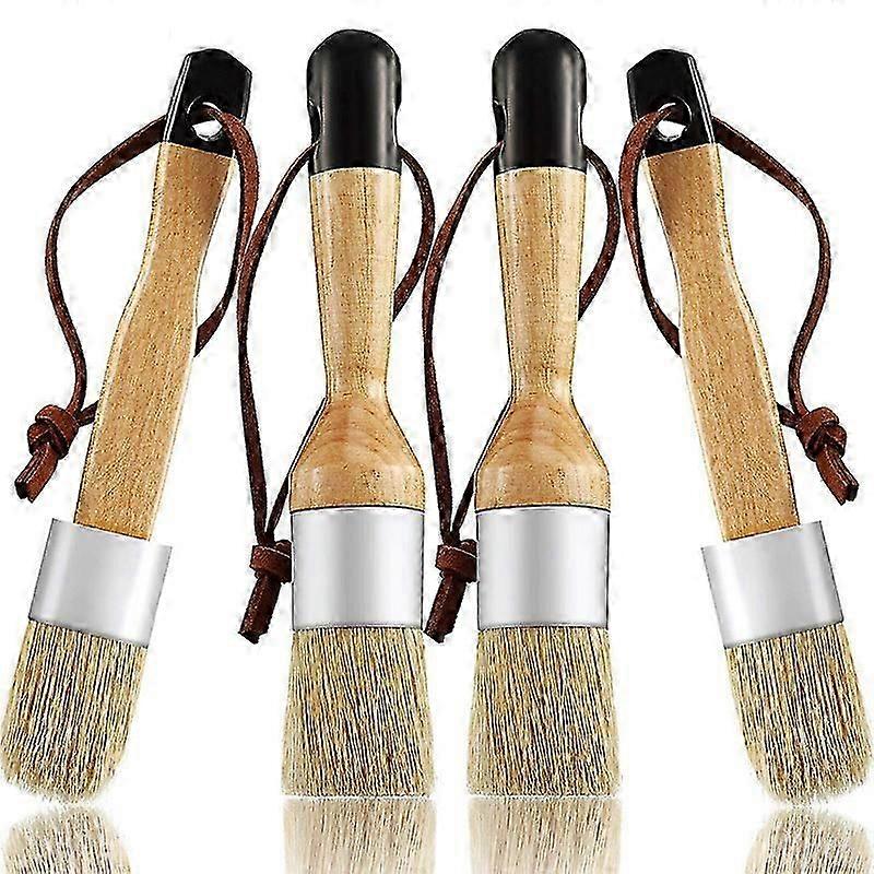 Chalk and Wax Brushes Include Flat and Round Chalked Paint Brush with Bristles, Multi-Use Brushes(4