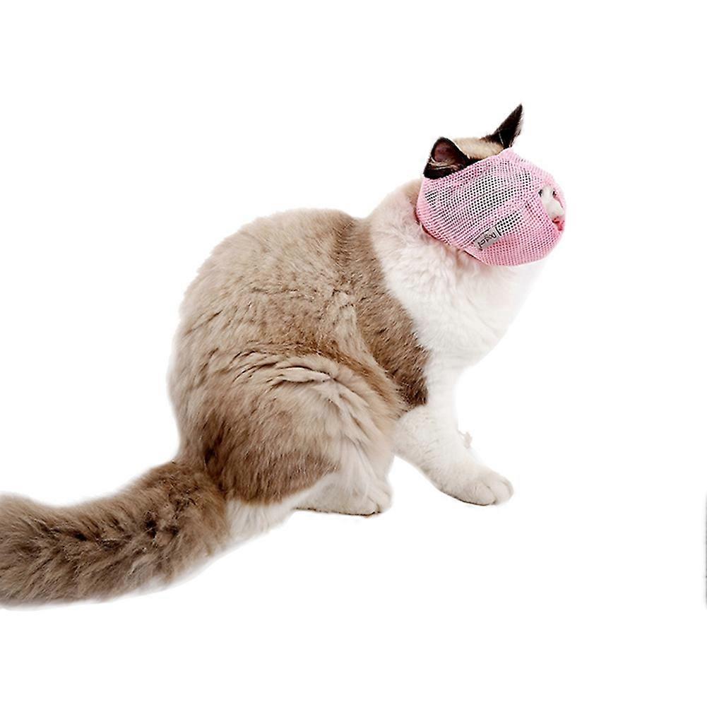 Multi-functional Cat Muzzle Breathable Mesh Pet Grooming Anti Biting Mask(Pink S)