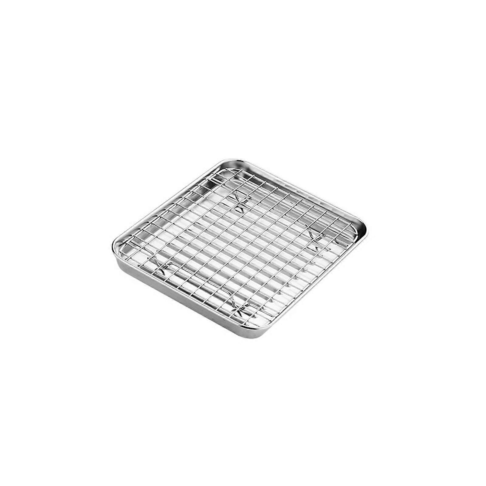 Rectangular Baking Pan with Grills Rack Grilling Tray Baking Tool 304Stainless Steel Baking Accessories for Kitchen  1000ml
