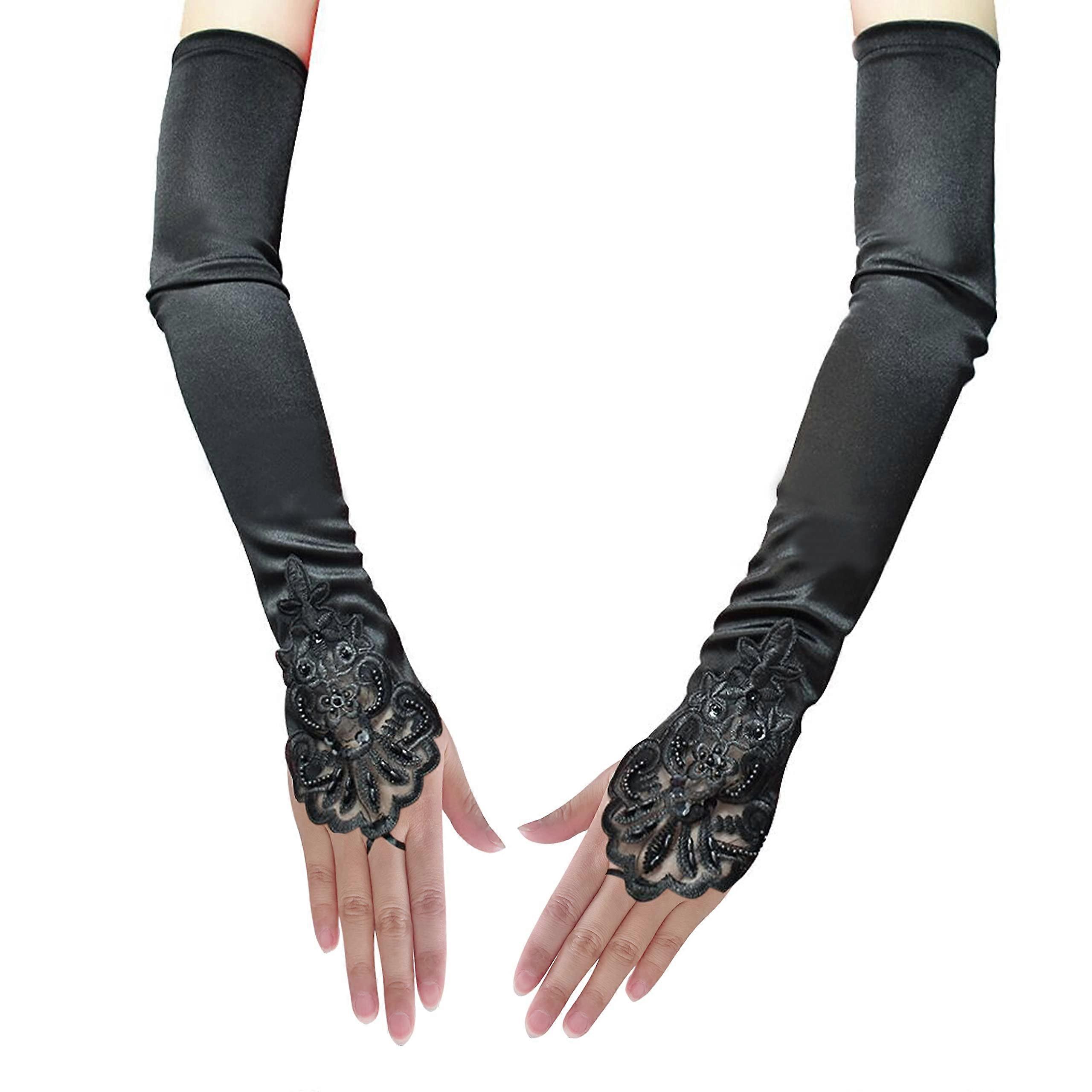 20s Satin Elbow Length Gloves 19" for Weddings, Formal Events, and Dance Parties, Elegant Style in Various Colors
