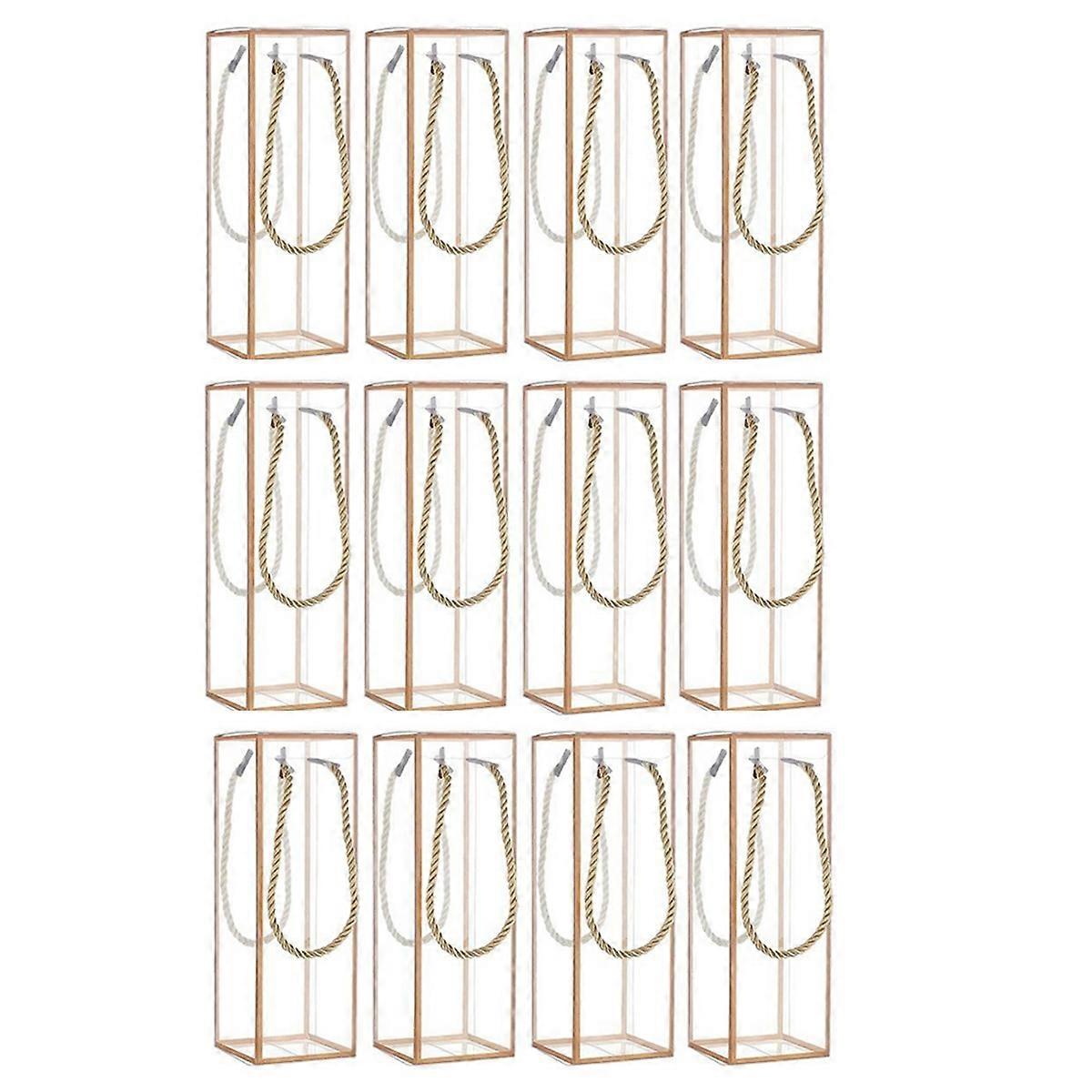 12 Pack Transparent Plastic Gift Box, Clear Plastic Favor Box, Rectangle Candy Box with Golden Borders