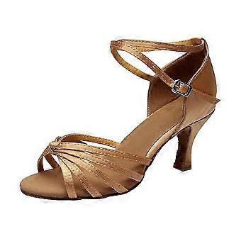 1 Pair Of High-heeled Shoes Knotted Strap High Heels Latin Dancing Shoes For Lady - Size 39 (golden)