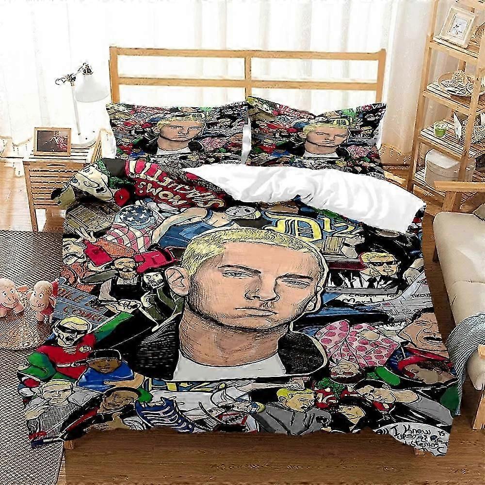 a2886 Lakan Hip Hop Rapper Eminem Sängkläder Set Pojkar Flickor Påslakan Örngott Säng Barn Vuxen Mode Hem Textil Textil 3-delat sängkläder set (
