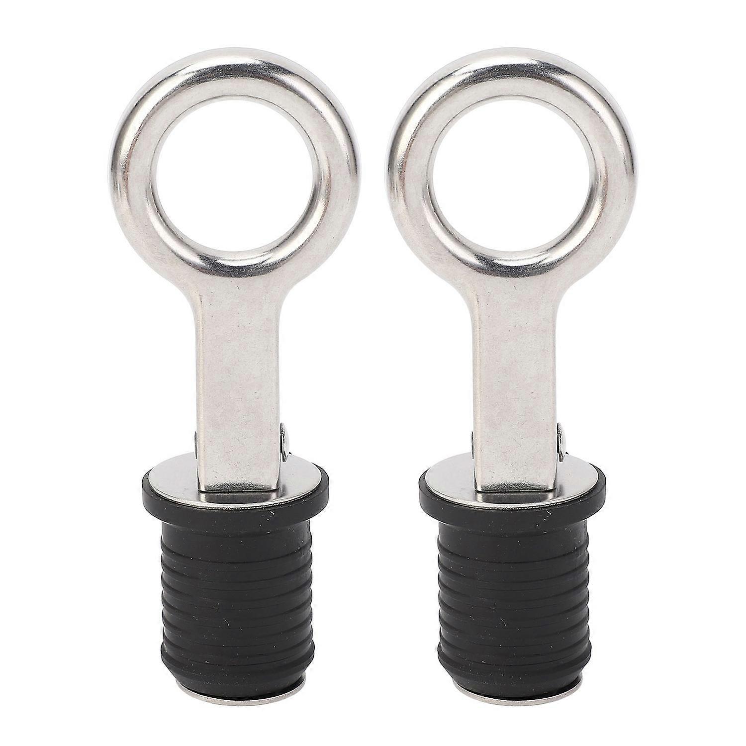2PCS Boat Plug Snap Handle Stainless Steel Boat Drain Twist Plug Marine Rubber Plug Accessories for