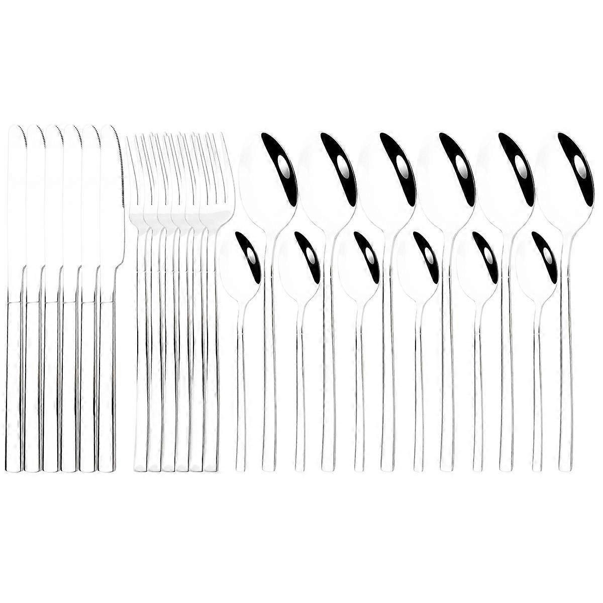 24Pcs Cutlery Set Stainless Steel Dinnerware Knives Fork Spoon Dinner Tableware Party Kitchen Flatware Silverware Set