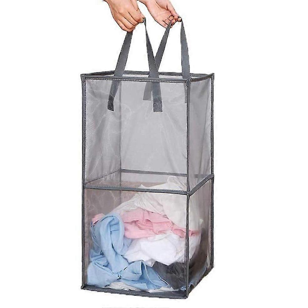 Pop Up Laundry Baskets - Mesh Collapsible Laundry Hampers Storage With Handle - Foldable (black/double Layer)