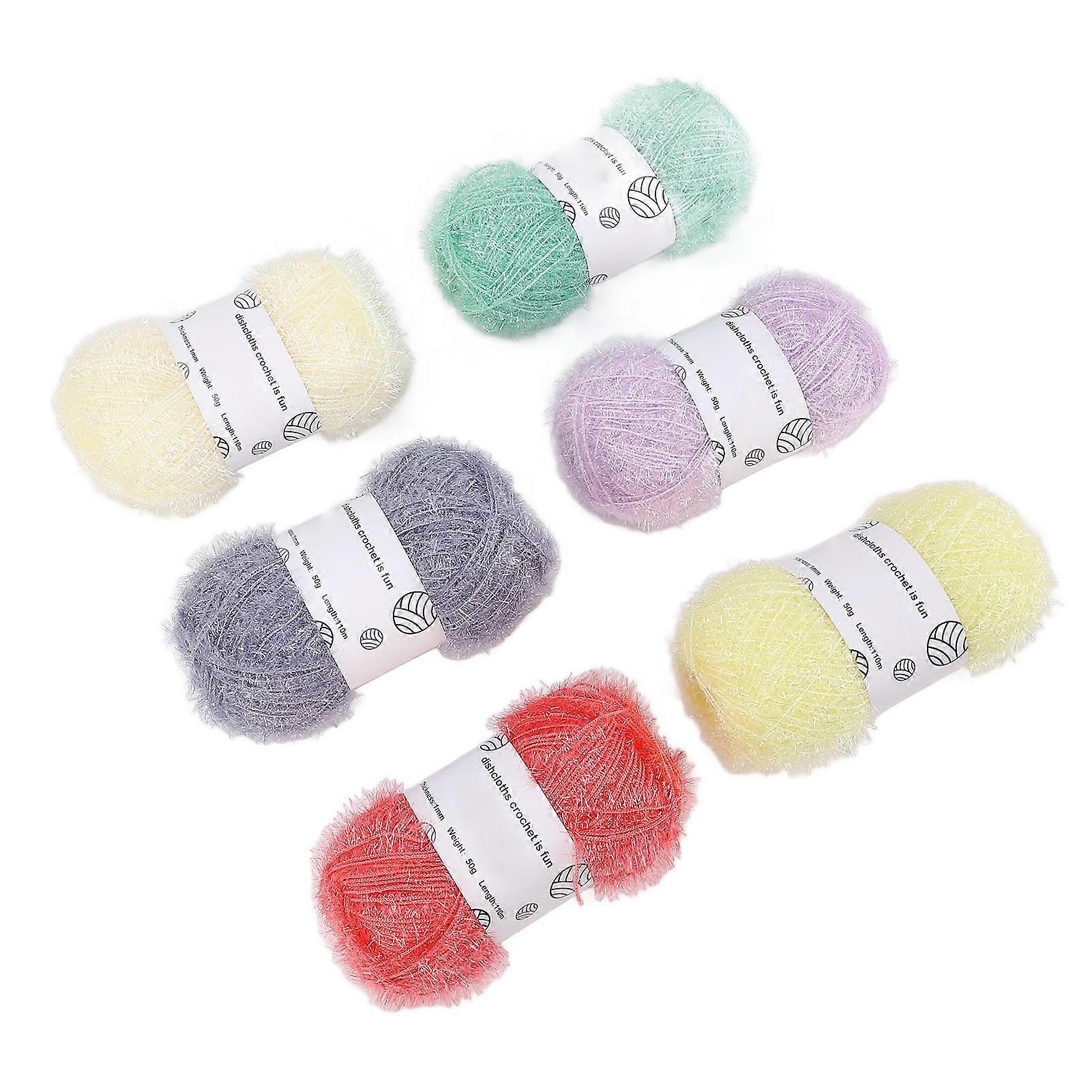 6 גלילים Scrubby Yarn נצנצים פסטל נצנצים לסריגת בד כלים תיק בובה סרוג ביד עם סרוגה 