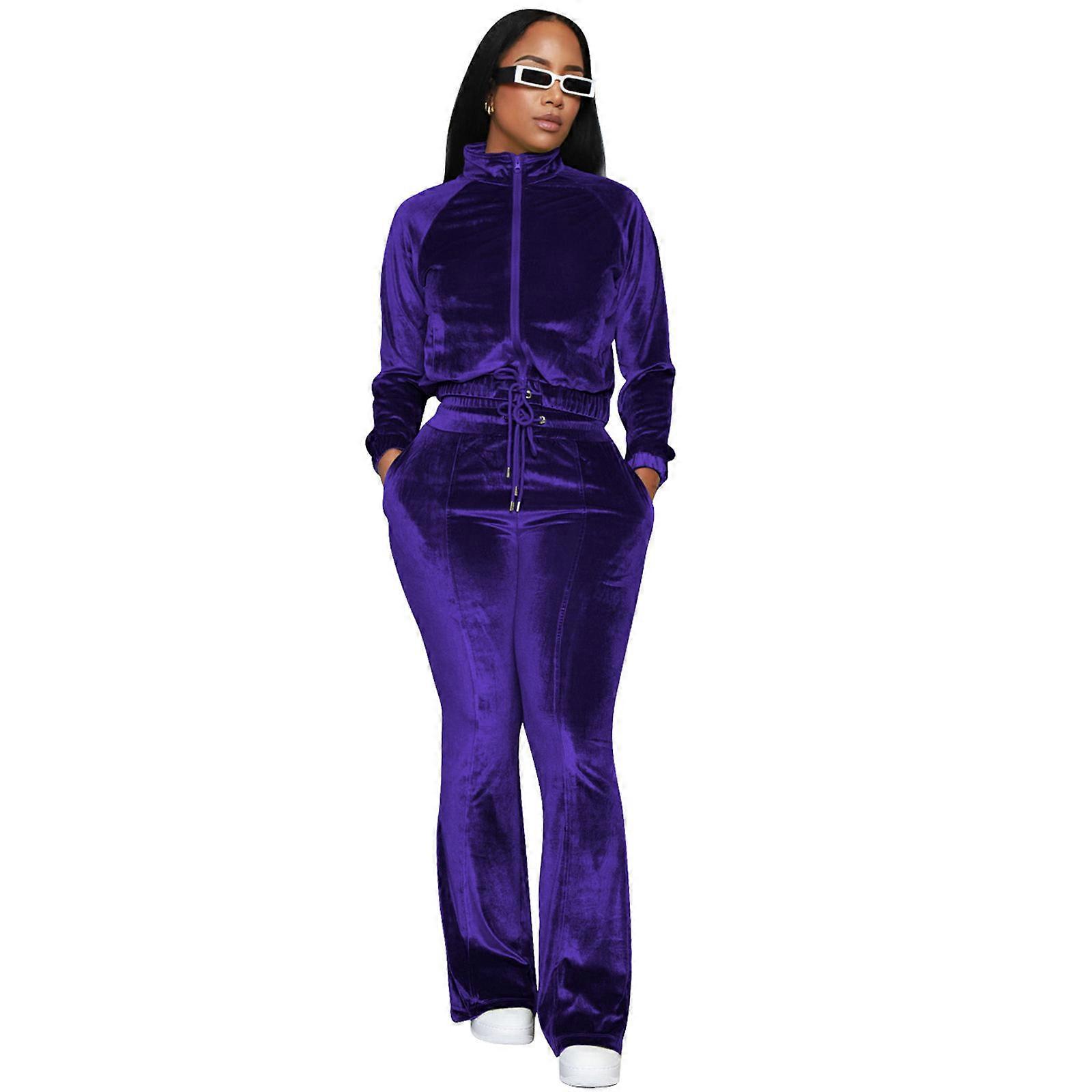 Women's Velvet Tracksuits Fall Piece Outfits Lounge Matching Set