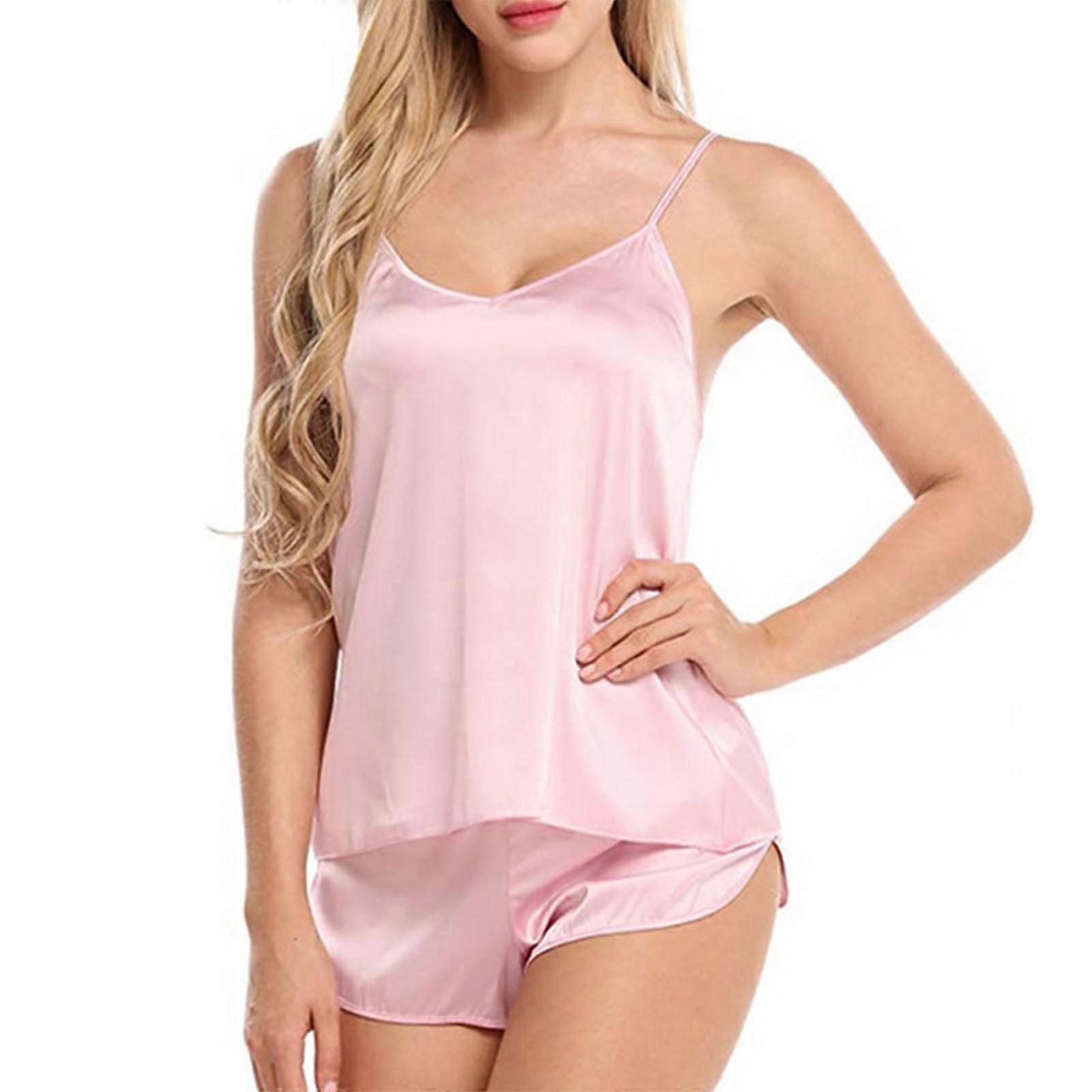 Satin Pajamas Set for Women, Two-piece Nightgown Sexy Tops with