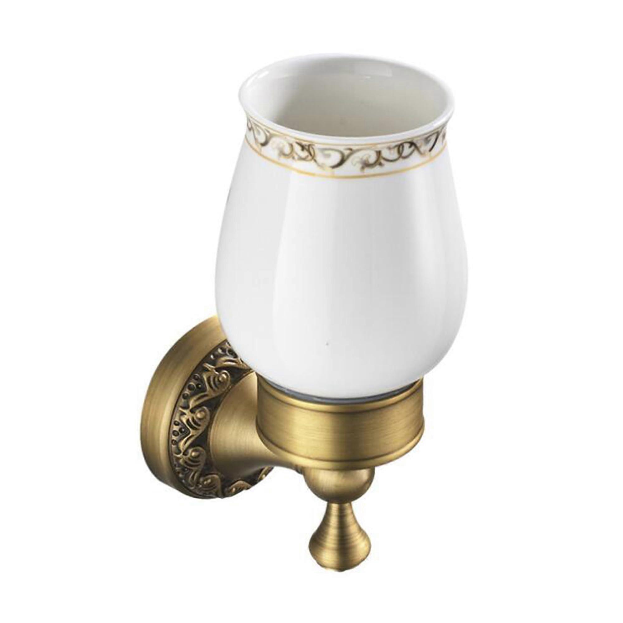 Toothbrush Holder Cup Holder Antique Bronze Brass Pattern Carving Design for Bathroom Wall Mounted
