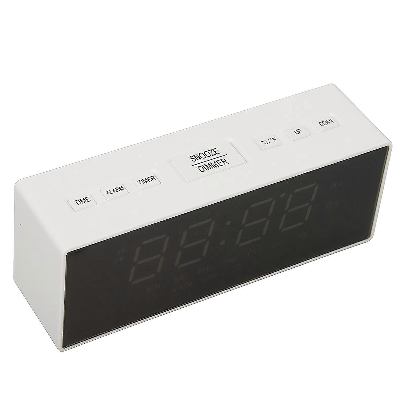 Digital Mirror Alarm Clock LED White Shell with Temp & Timer
