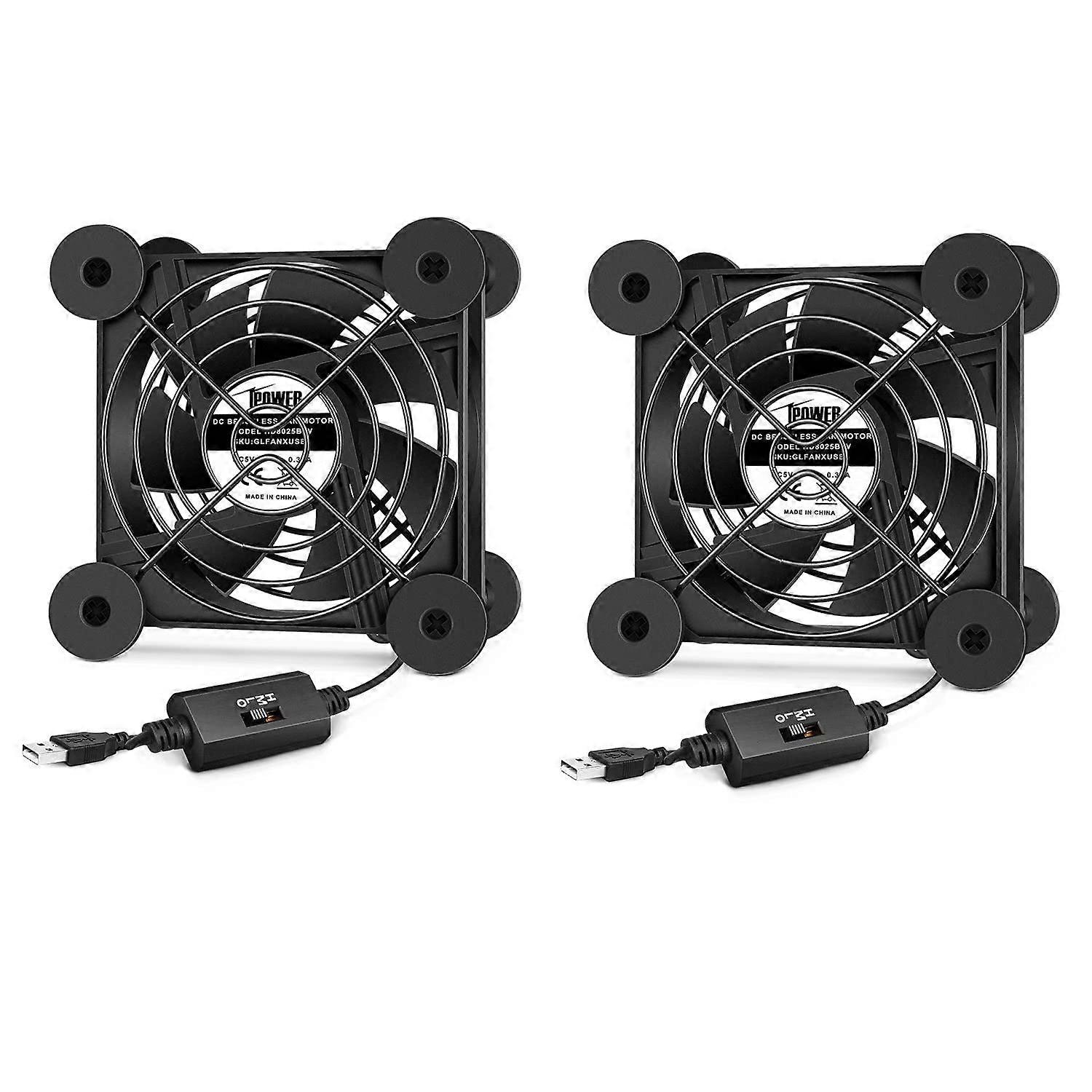 Quiet Cooling Fan 80mm USB Case Fan with Adjustable Speed Controller for PC, PlayStation, Xbox, DVR - 2 Pack, Black