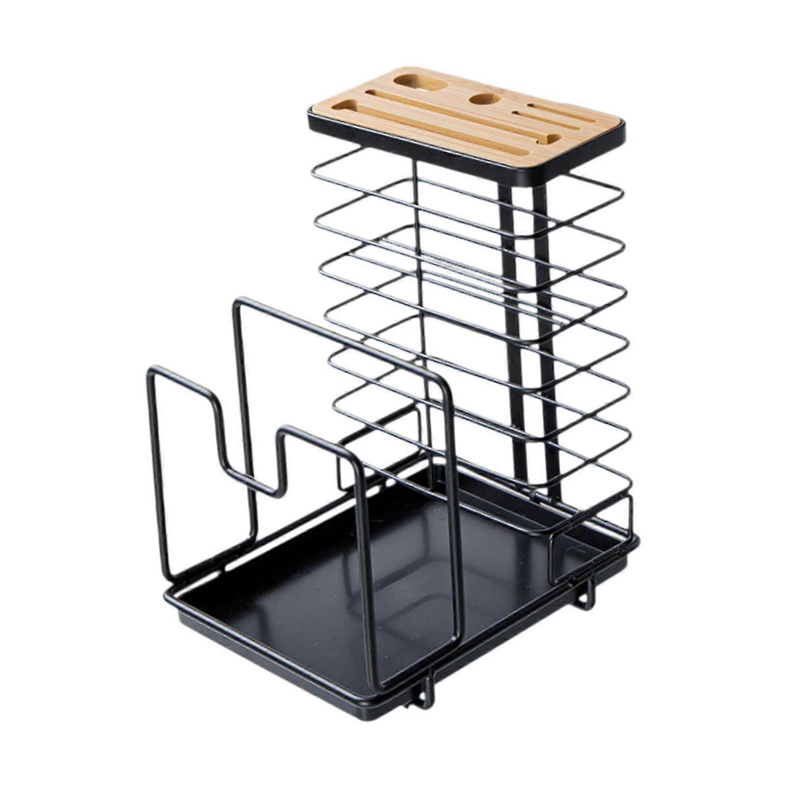 Multipurpose Kitchen Organizer Stand with Drainage Tray, Cutting Board Rack, Pot Lid Holder for Utensils & Pan Storage