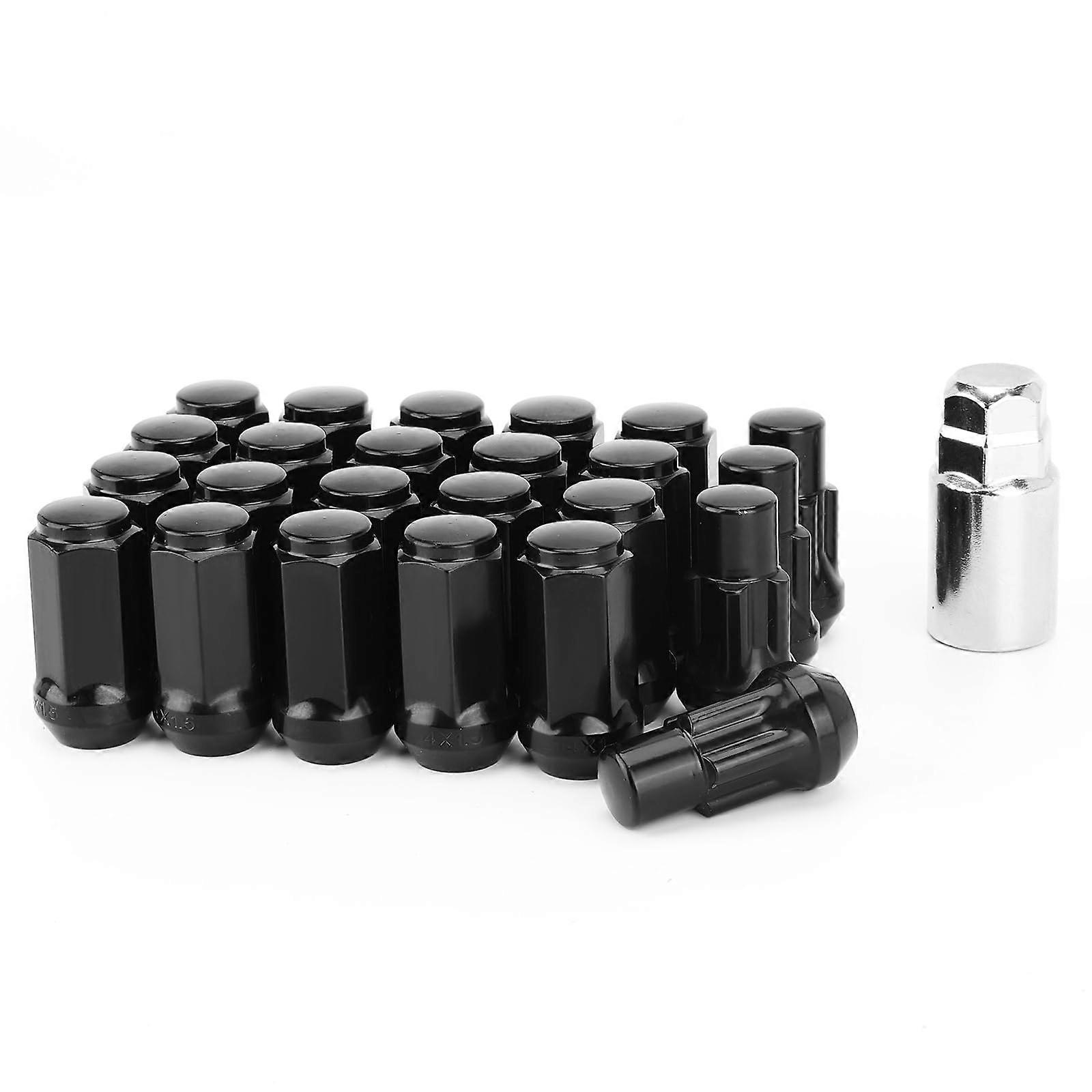 White Lug Nut Set of 20, 12x1.5x35.5mm with 1 Socket Key, Includes 15 Anti-Theft Black Electrophoresis Lug Nuts