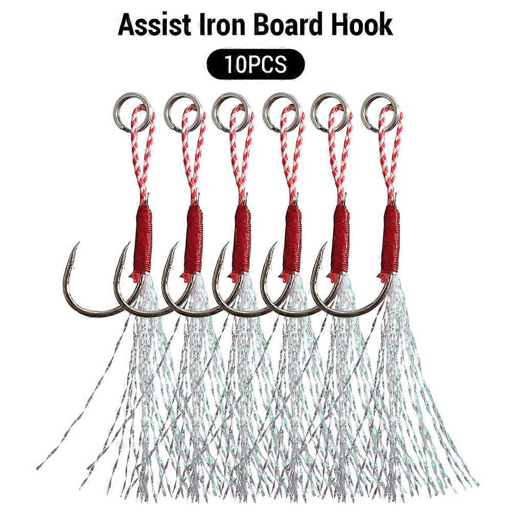 Slow Jigging Fishing Cast Jigs Assist Hook Barbed Single Jig Hooks Thread Feather High Carbon Steel 10pcs/Lot