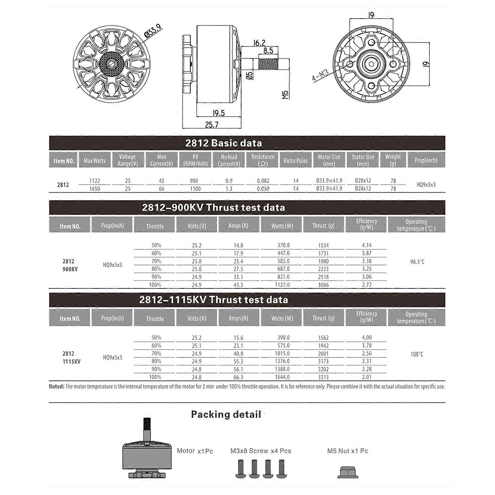 GTSKYTENRC Tracker 2812 900KV 4S-6S Brushless Motor for Mark4 APEX FPV Freestyle 7inch 8inch Long Range LR7 Drones, 1 PC