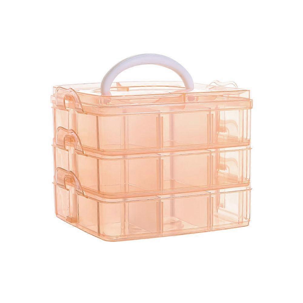3Tier Stackable Storage Container with Handle, Transparent Crafts 18 Box, Compartments, Organizer for Arts, Beads, Tools, Orange