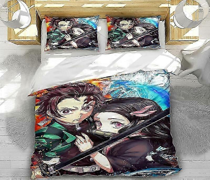 Ne-Zuko Inspired Anime Duvet Cover Set - 3 Piece Bedding, Comfortable and Super Soft Cover with Pillowcase, Perfect for Teen Rooms - King Si