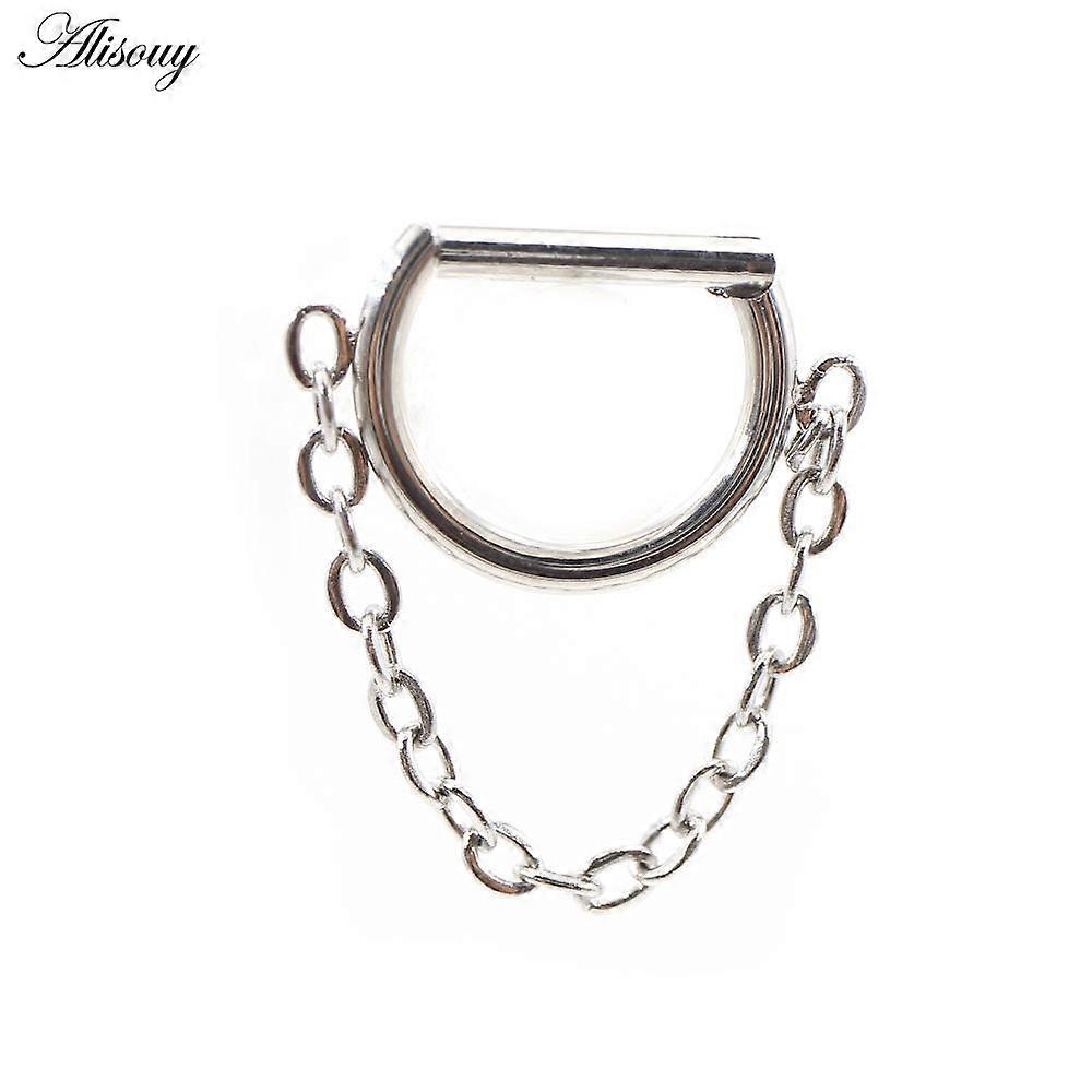 1PC Stainless Steel Chain Tassel Round Nose Septum Ring Segment Daith Helix Nostril Clicker Hoop Earring Body Piercing Jewelry