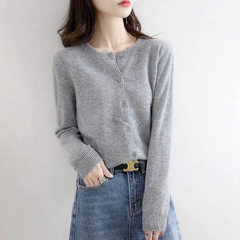 Spring and Autumn knitted sweater women's cardigan jacket solid color round neck Slim knitted outer sweater