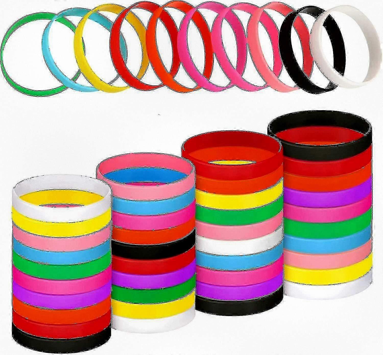 חבילה של 100 צמידי גומי סיליקון נמתחים בצבע אחיד, צמידים ריקים לגיוס כספים, אירועים ומבצעים