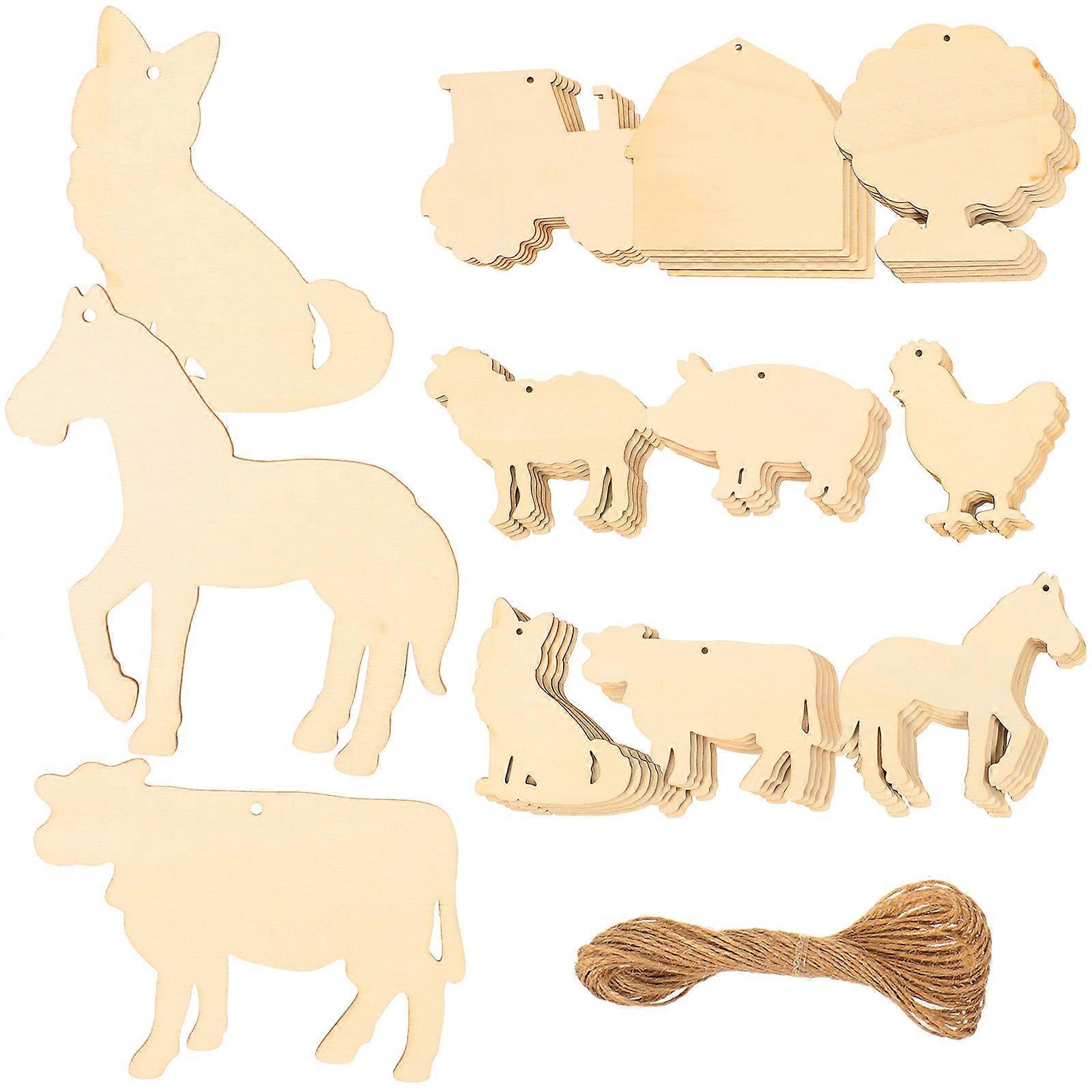 45pcs Unfinished Wood Cutouts for DIY Crafts – Farm Theme Slices for Creative Projects, Easy to Paint and Personalize for Home Decor and Art