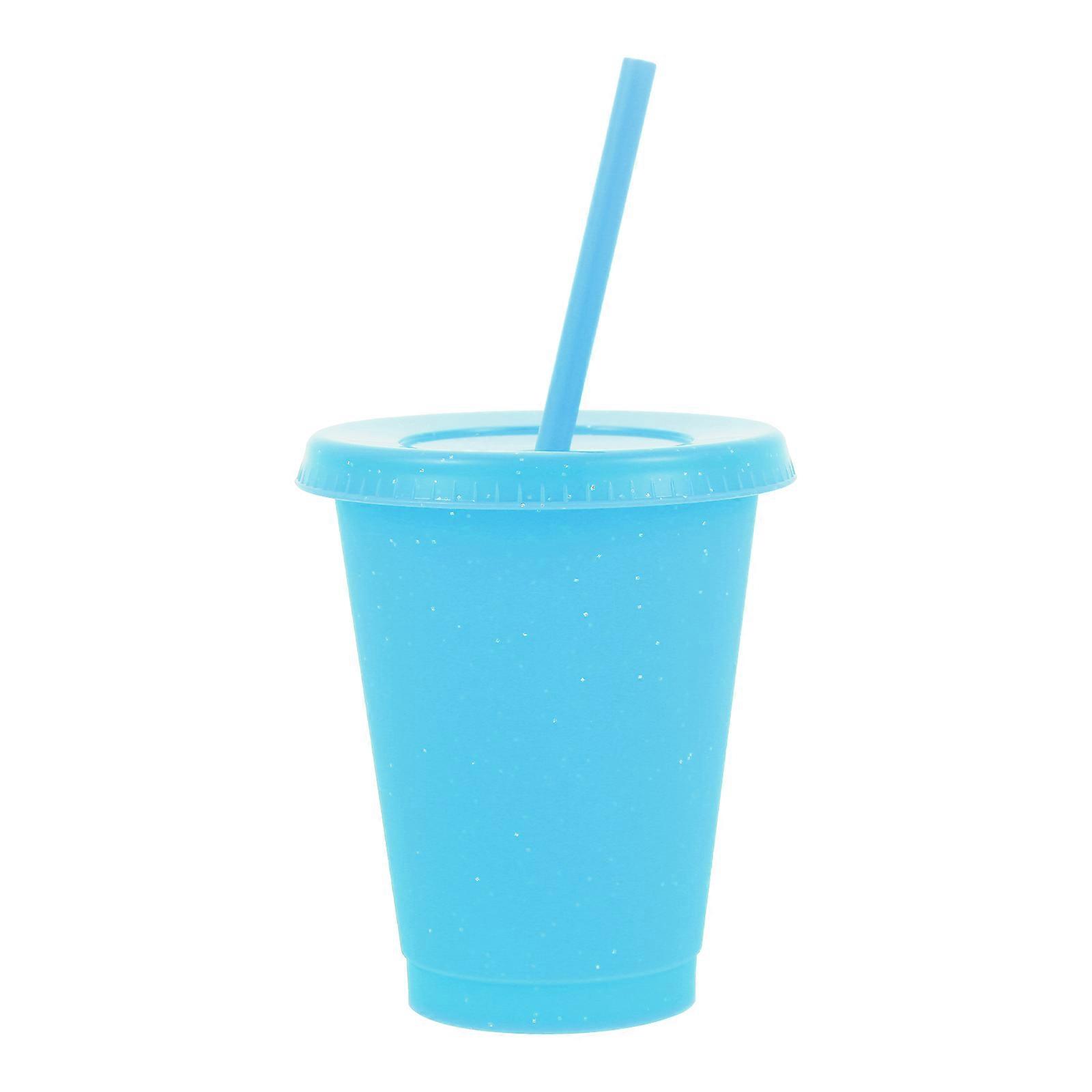 Blue Straw Cup for Water Drinking with Dustproof Cover and Leakproof Design Practical for Storage Use 1pc