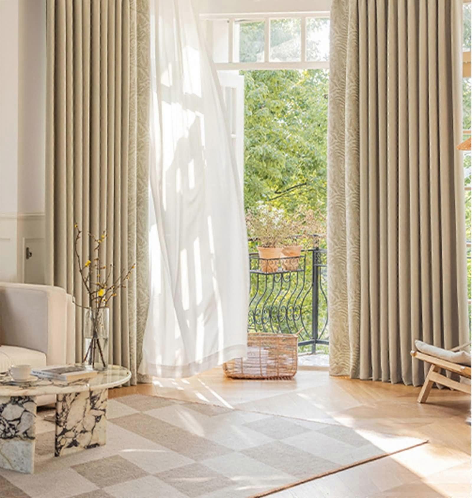 Opaque Dining Room Curtain Set of 2, 2 x 86 W x 214 H cm, Darkening Beige Curtains with Floral and Leaf Patterns for Kids Room