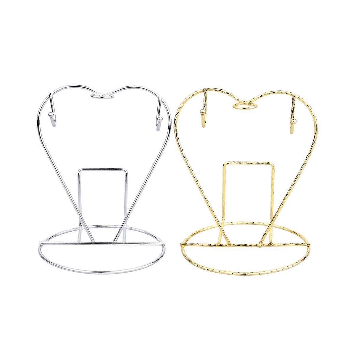 Cup Drying Rack Heart-Shaped Stainless Mugs Hanging Stand Kitchen Organizer Golden Silver 2Pcs
