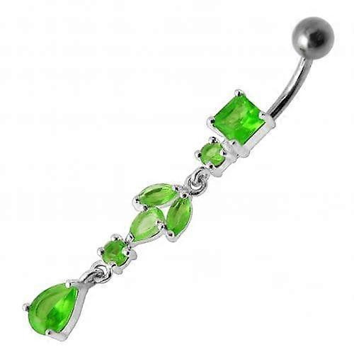 Fancy Multi Stone Jewelled Dangling Banana Bar Belly Button Ring