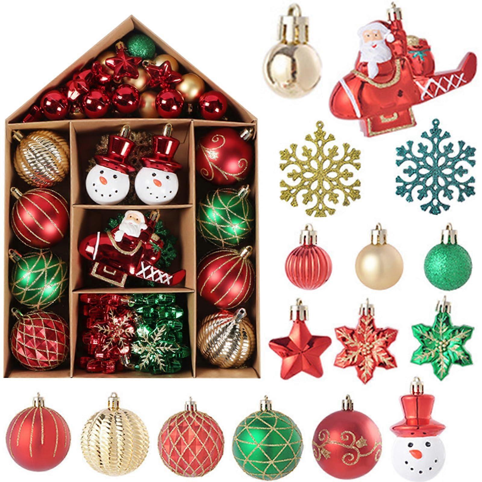 Christmas Ornaments Set, Red, Green and Gold Baubles, Tree Decorations