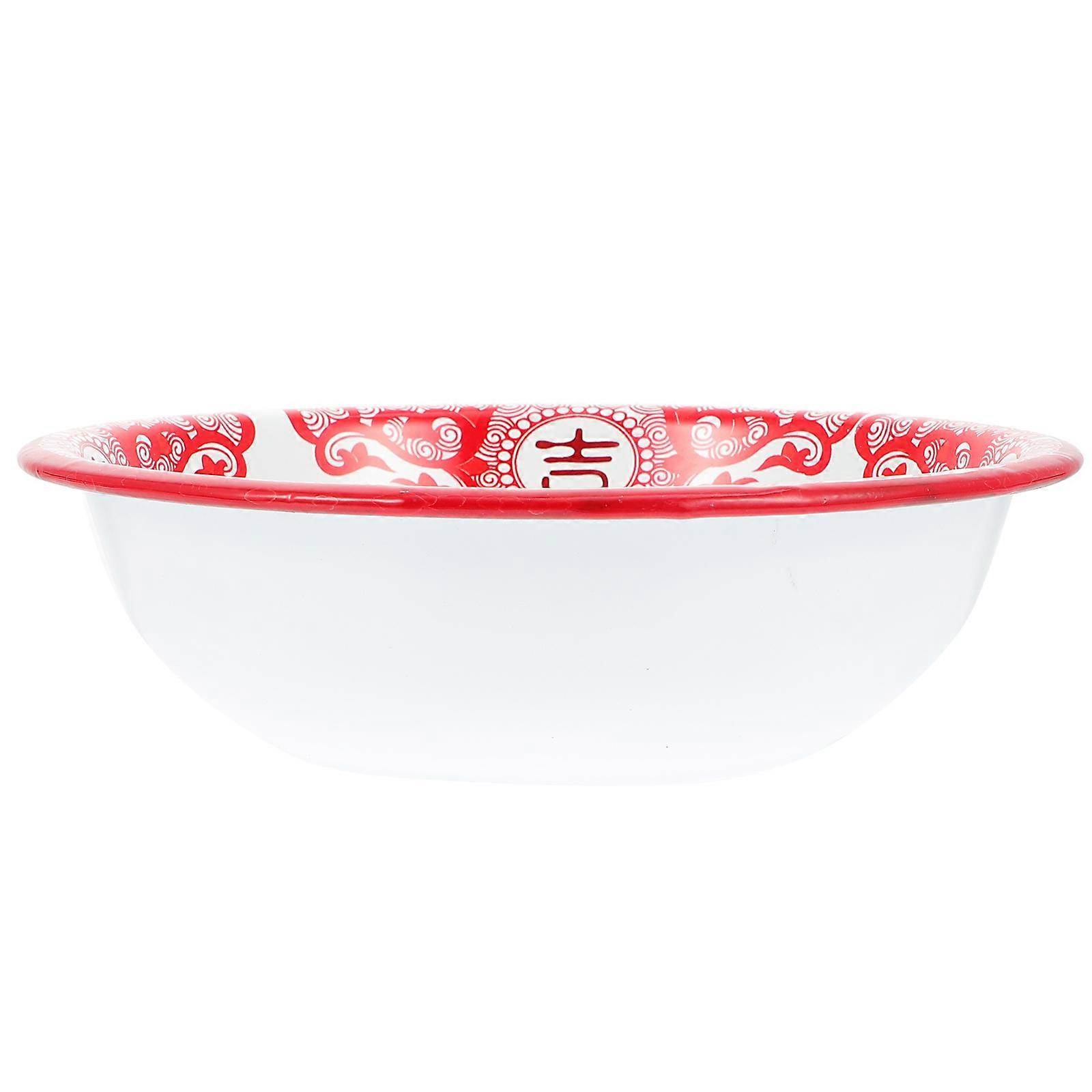 Vintage Enamel Basin Thickened Soup Holding Home Use Red 20X20X7CM 1Pcs