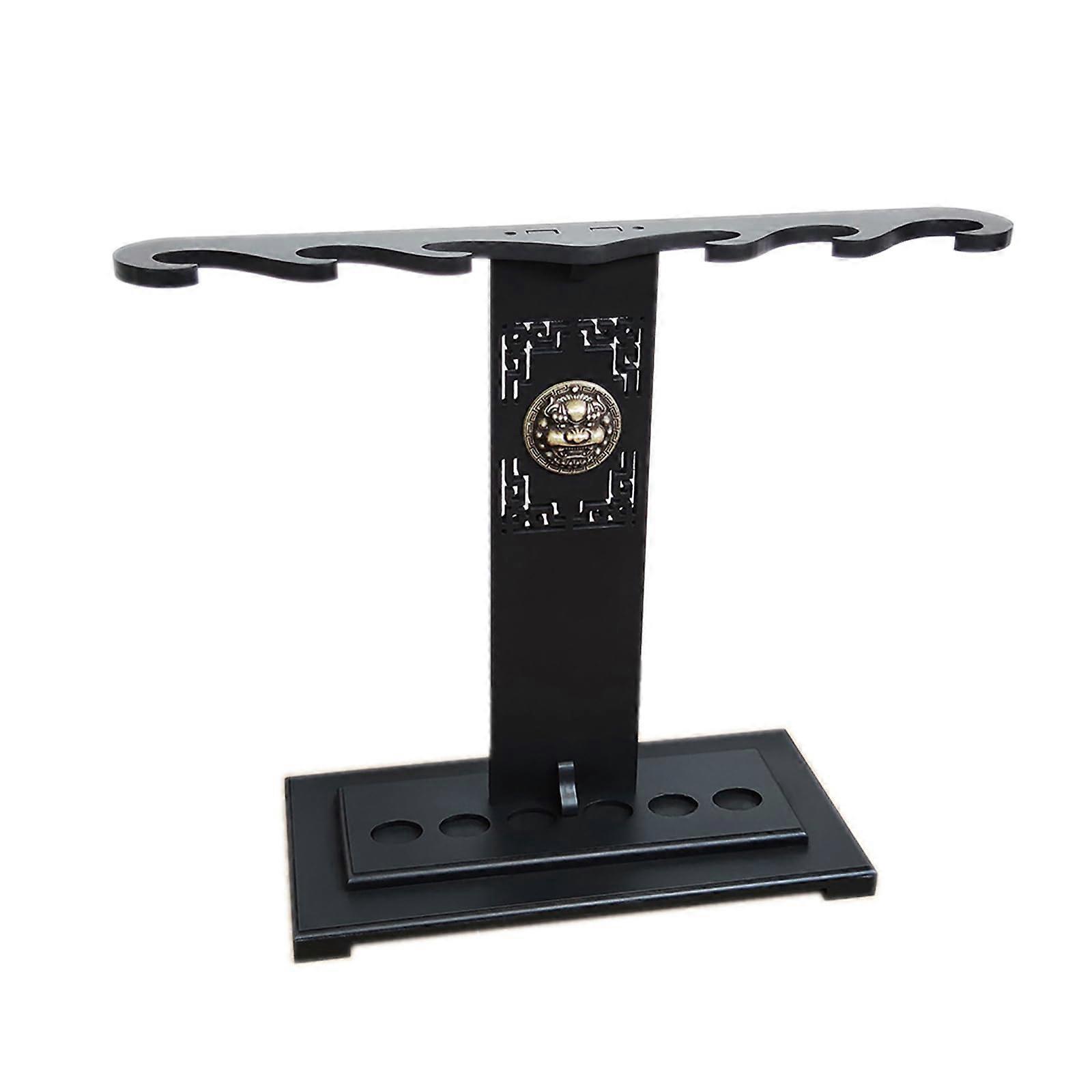 Floor Standing Fan Shaped Sword Holder Vertical Katana Display Stand 54x24x60.5cm Black Hollow Carved Storage for Various Swords