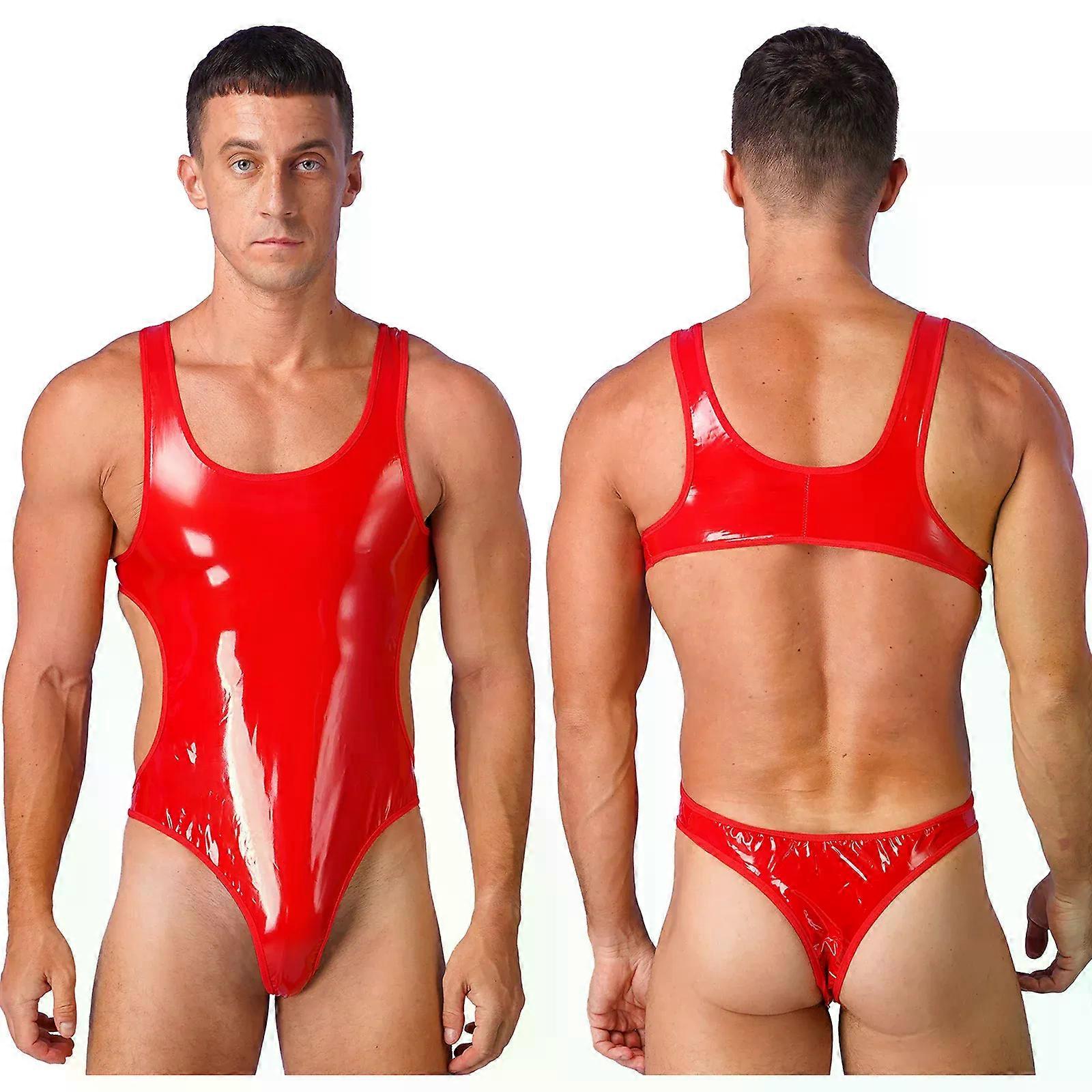 Erkek Islak Bak Rugan Bodysuit Rave Parti Gece Kulübü Direk Dansı Tek Parça Streç Giysi Clubwear Kolsuz Backless Tulum Gecelik