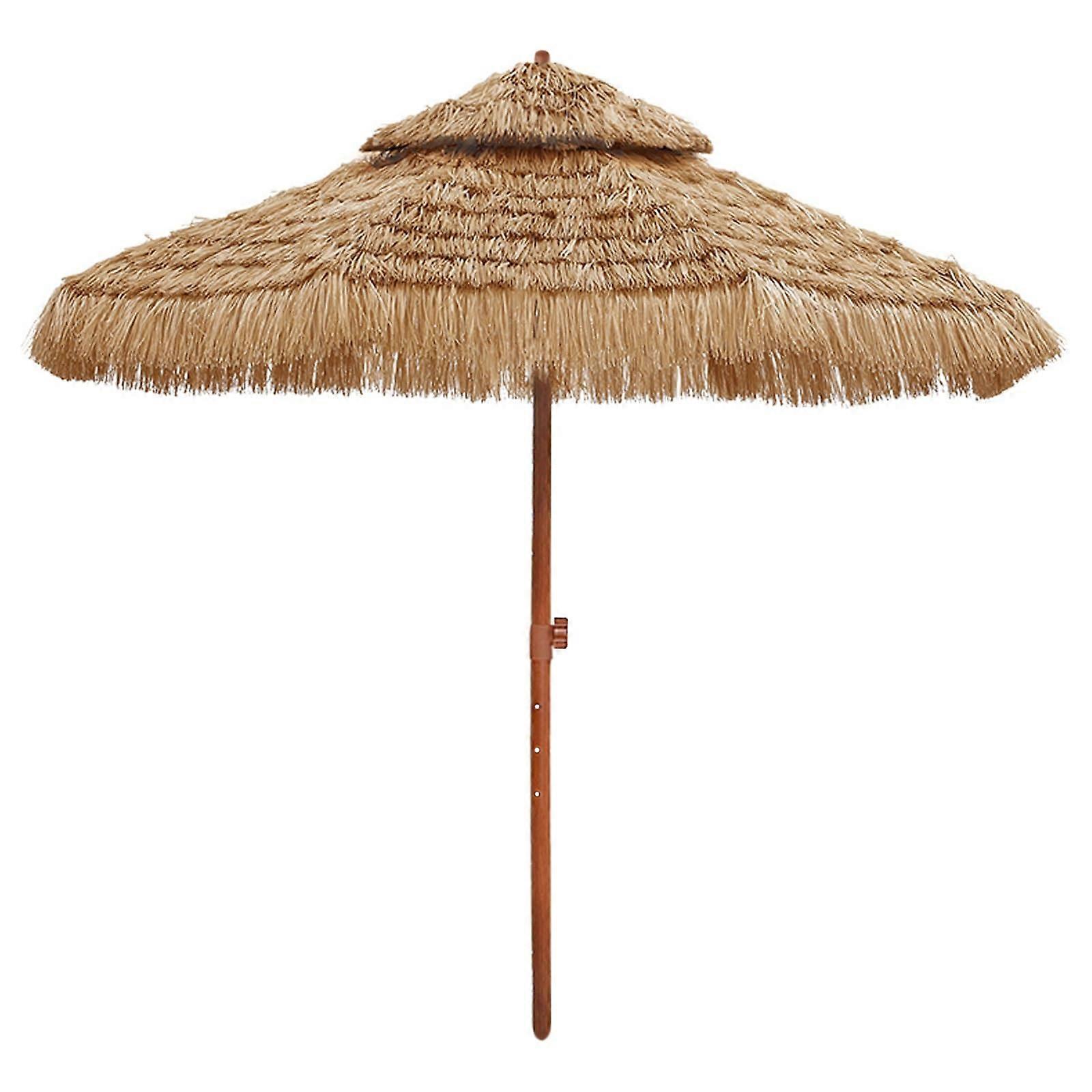 Sun umbrellas for terrace with base, dense rain umbrella made of simulated grass (Color: Natural A) 300 cm