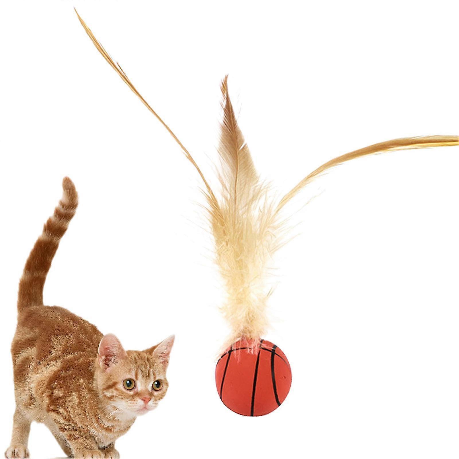 Cat Feather Ball Toy - Elastic Bouncy Ball with Feather for Cats, Dog Chew Toy for Boredom Relief, Pet Hunting Accessory